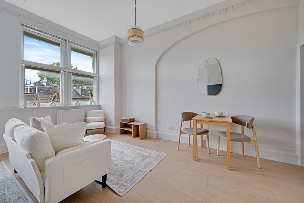 Open-plan living room before Art Deco virtual staging
