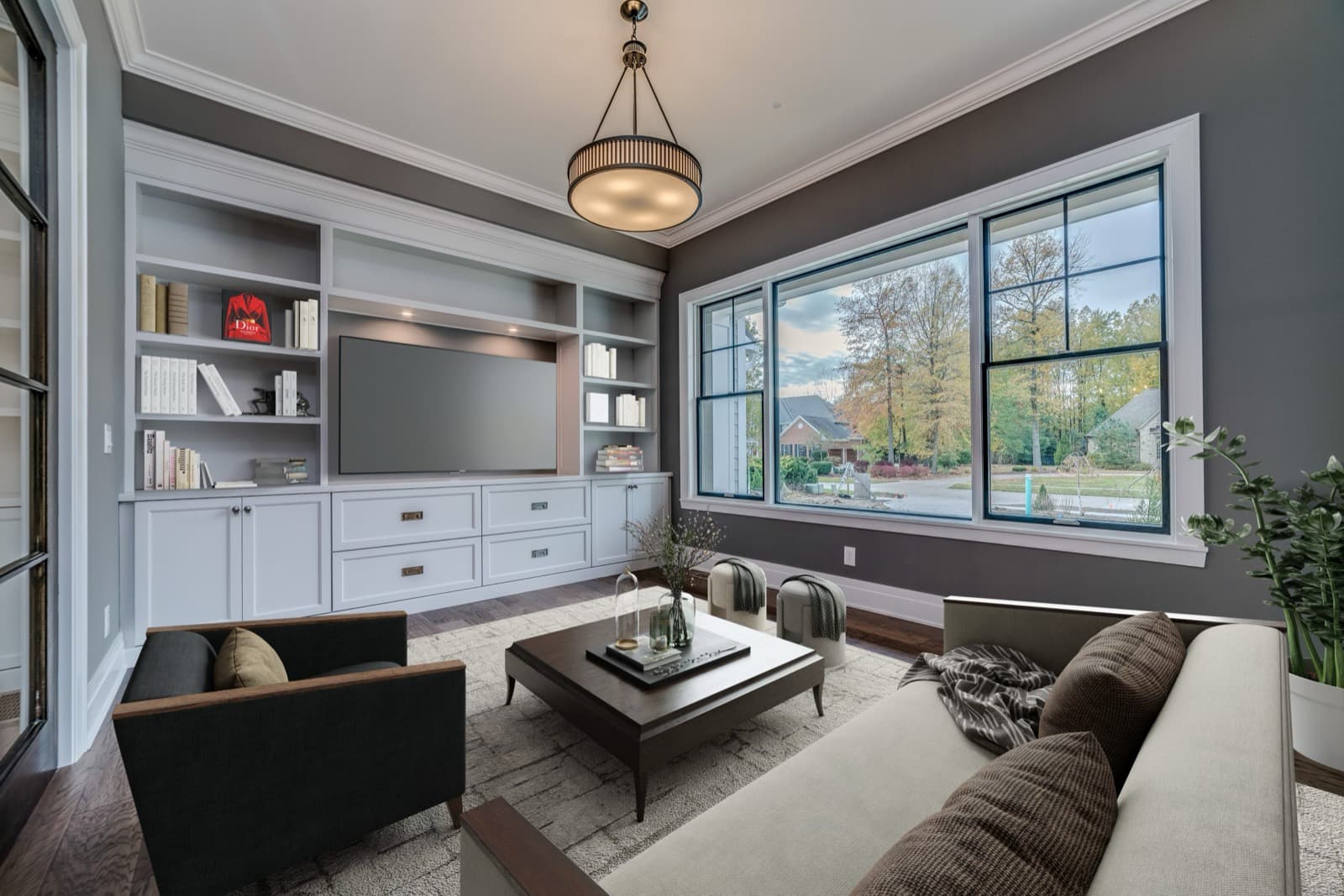 The same modern living room virtually staged with furniture